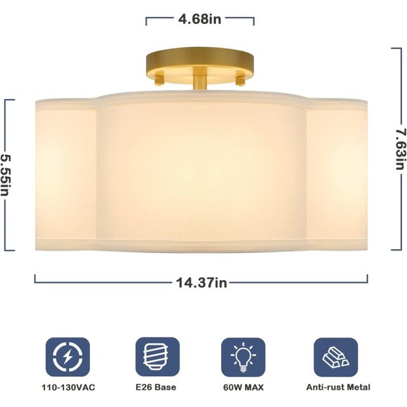 4-Light Semi Flush Mount Ceiling Light Fixture. Gold with white shade. - Picture 3 of 6